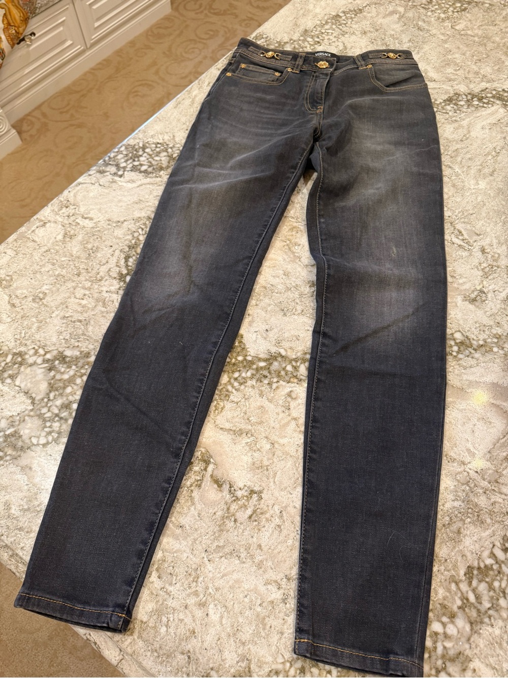 Versace Women’s Slim Straight Jeans in Dark Gray Wash